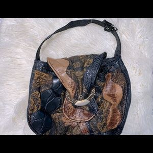 Vintage Brown Leather Safari Shoulder Bag